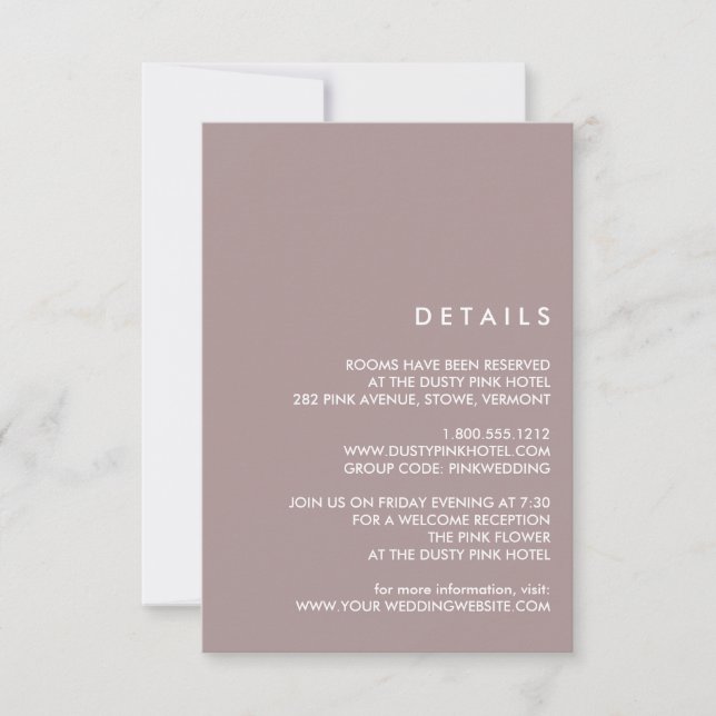 Minimal Chic Dusty Plum | Angaben zum Hochzeitgast Einladung (Vorderseite)