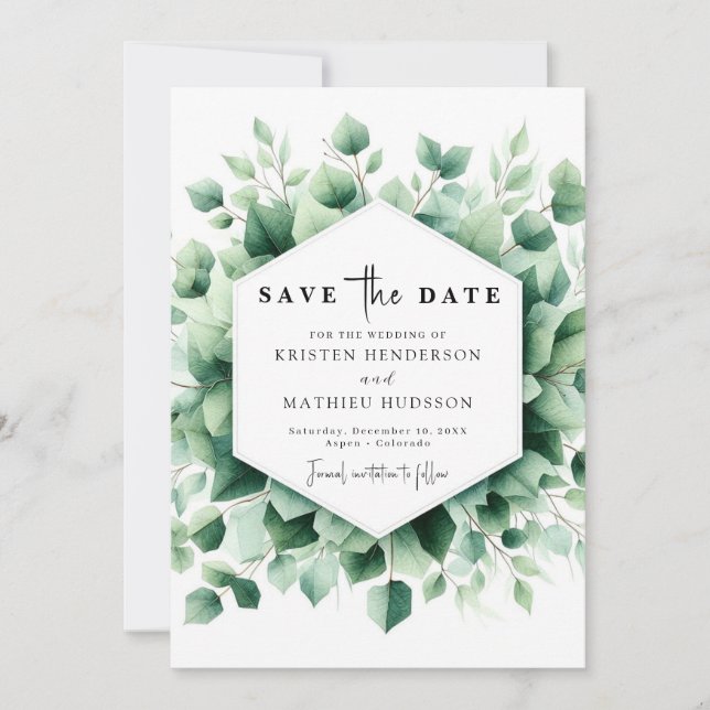 Minimal Chic Eukalyptus Digital Wedding Save The Date (Vorderseite)