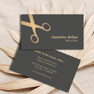 Minimal Chic Graue Faux-Gold-Schere Hairstylist Visitenkarte