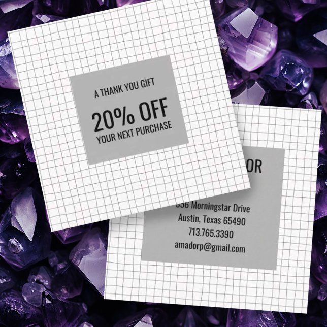 Minimal Chic Handmade Pencil Lines Grid Rabattkarte (Simple pencil lines grid custom business card with discount code)