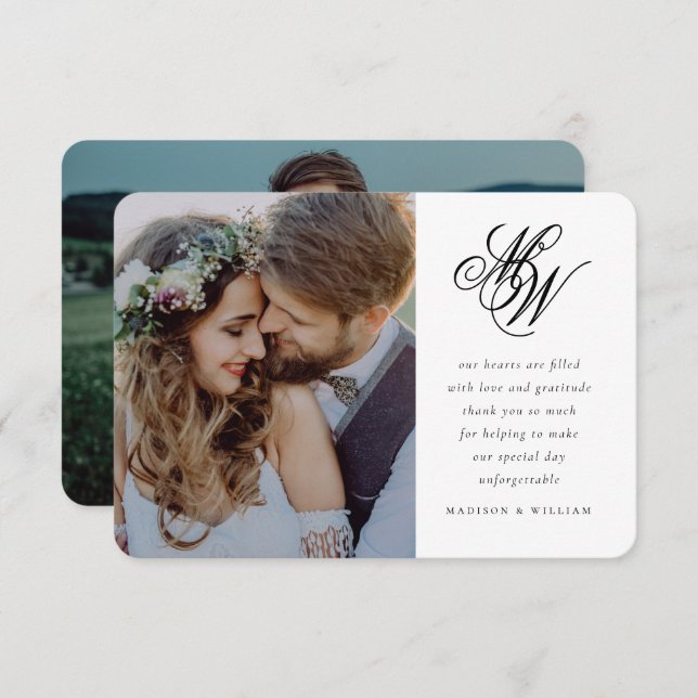 Minimal Chic Monogram 2 Foto Hochzeit Dankeskarte (Vorne/Hinten)