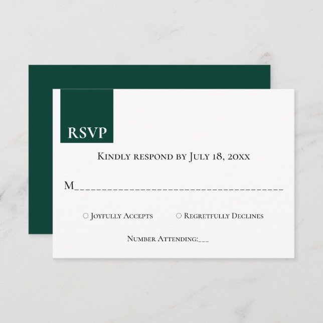Minimal Chic Monogram Emerald Green Modern Wedding RSVP Karte (Vorne/Hinten)