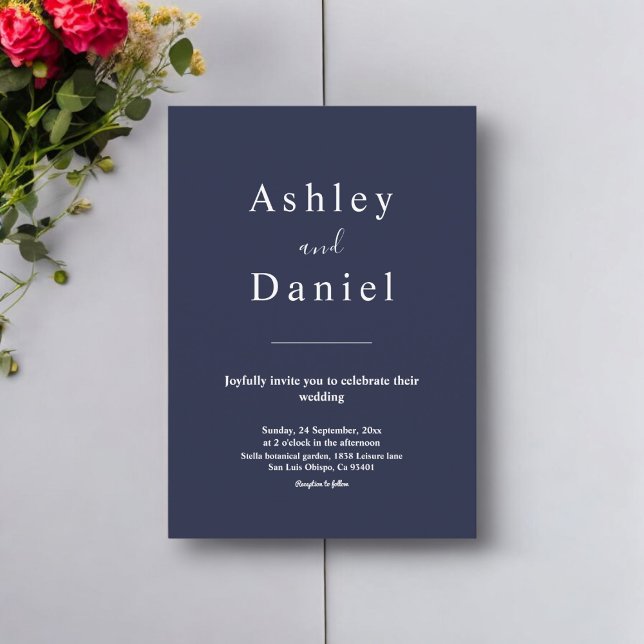 Minimal Chic Navy Blauer feierliche Hochzeit Einladung (Von Creator hochgeladen)