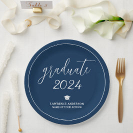 Minimal Chic Navy Blue Graduate 2024 Abschluss Pappteller