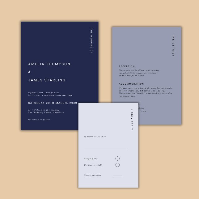 Minimal & Chic Navy Blue Modern Simple Wedding Einladung (Von Creator hochgeladen)