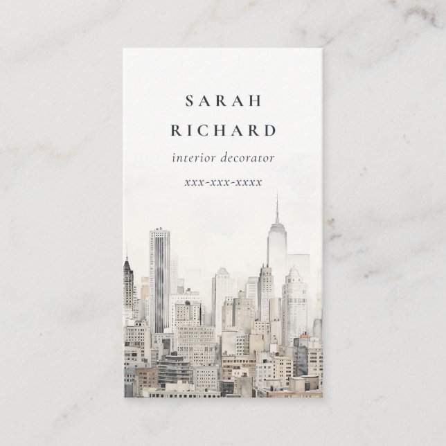 Minimal Chic New York City Skyline Watercolor Visitenkarte (Vorderseite)