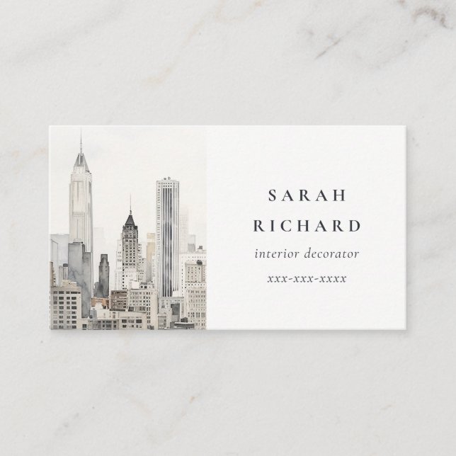 Minimal Chic New York City Skyline Watercolor Visitenkarte (Vorderseite)