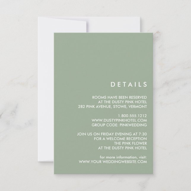 Minimal Chic Sage | Angaben zum Hochzeitgast Einladung (Vorderseite)