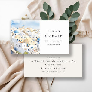 Minimal Chic Santorini Griechenland Wasserfarbe Visitenkarte