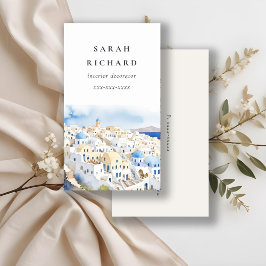 Minimal Chic Santorini Griechenland Wasserfarbe Visitenkarte