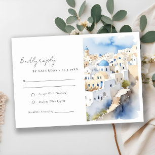 Minimal Chic Santorini Griechenland Wasserfarbenho RSVP Karte
