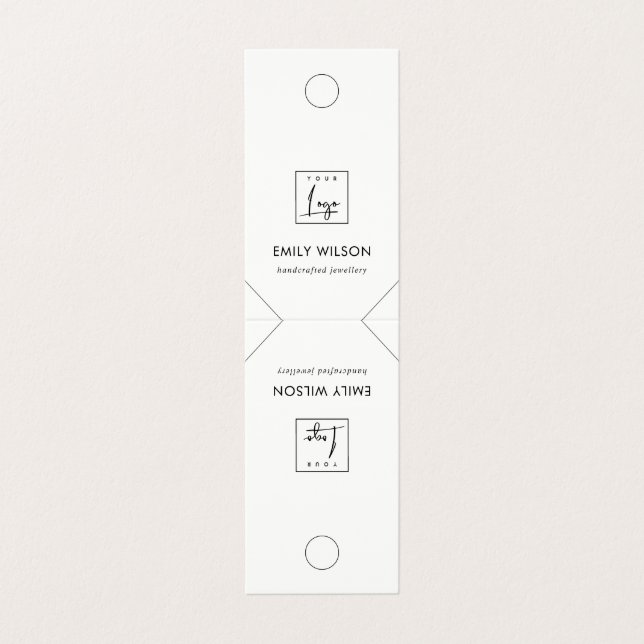 Minimal Chic Schwarz-weiß Hanging Necklace Display Visitenkarten (Außenseite Aufgefaltet)