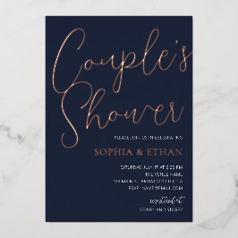 Minimal Chic Script Navy Blue Couples Dusche Folieneinladung
