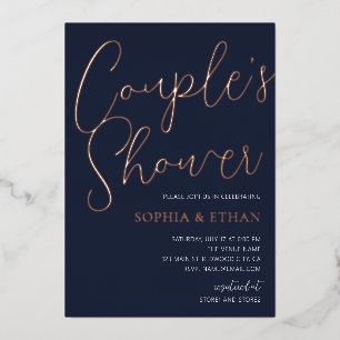 Minimal Chic Script Navy Blue Couples Dusche Folieneinladung