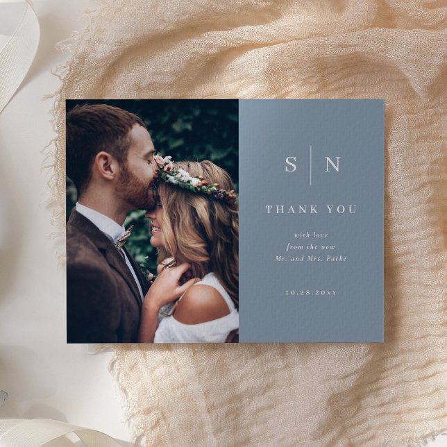 Minimal Chic | White on Dusty Blue Foto Postkarte (Von Creator hochgeladen)