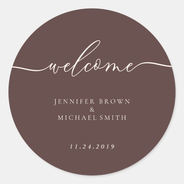 Minimal Chocolate Brown Welcome Runder Aufkleber (Vorderseite)