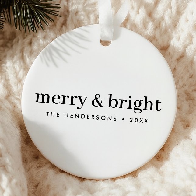 Minimal Christmas | Merry and Bright Simple White Keramik Ornament (Von Creator hochgeladen)