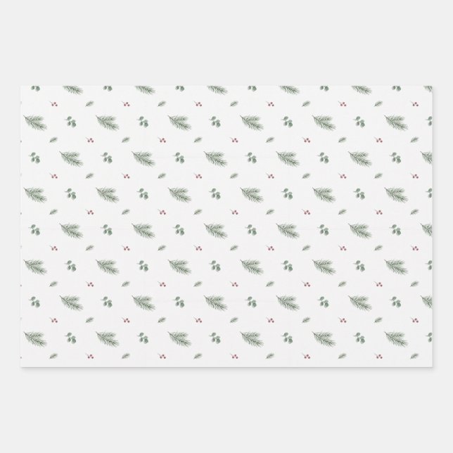 Minimal Christmas Pattern, Pine, Berries Geschenkpapier Set (Vorderseite)