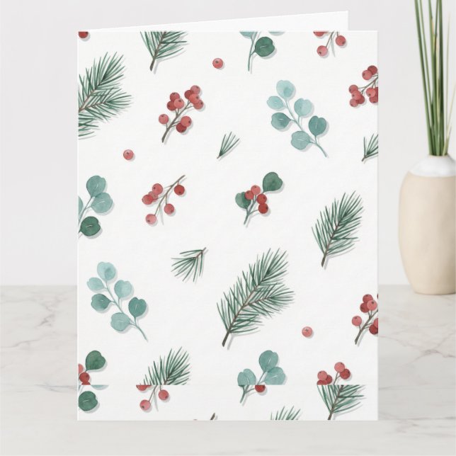 Minimal Christmas Pattern, Pine & Berries  Karte (Vorderseite)