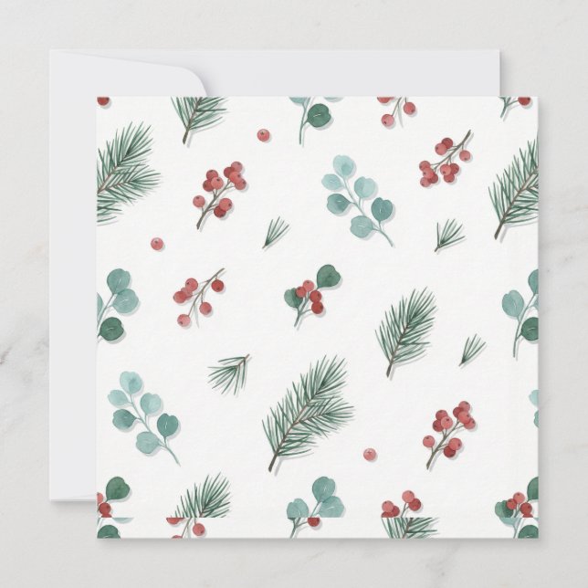 Minimal Christmas Pattern, Pine & Berries  Karte (Vorderseite)