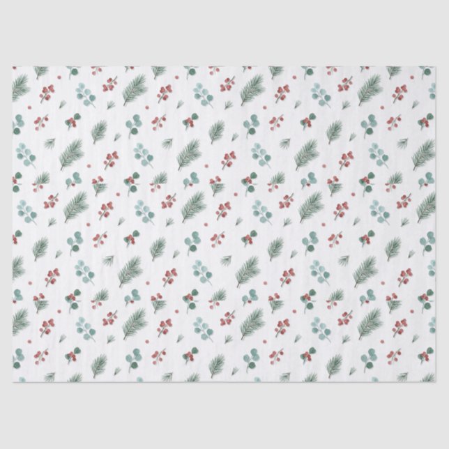 Minimal Christmas Pattern, Pine & Berries  Seidenpapier (Vorderseite)