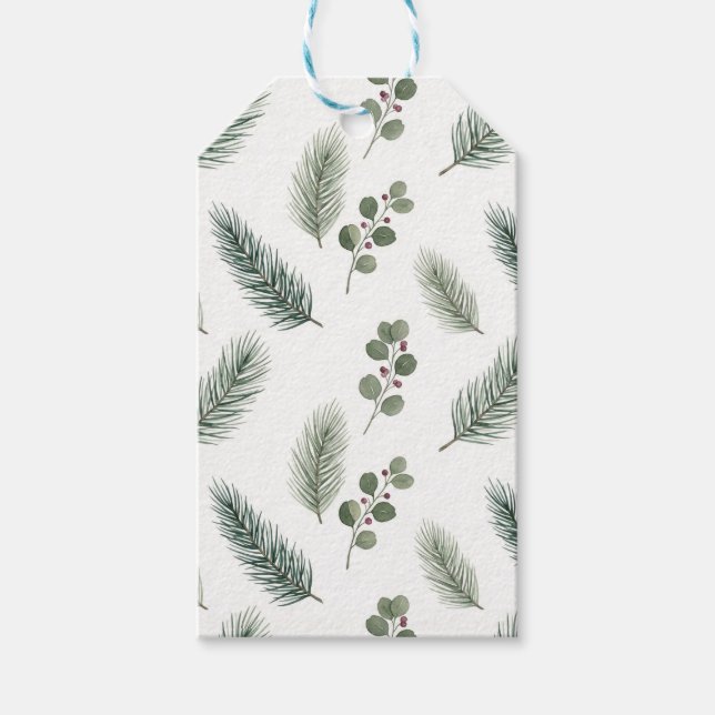 Minimal Christmas Pine Pattern, Scandi Style Geschenkanhänger (Vorderseite)