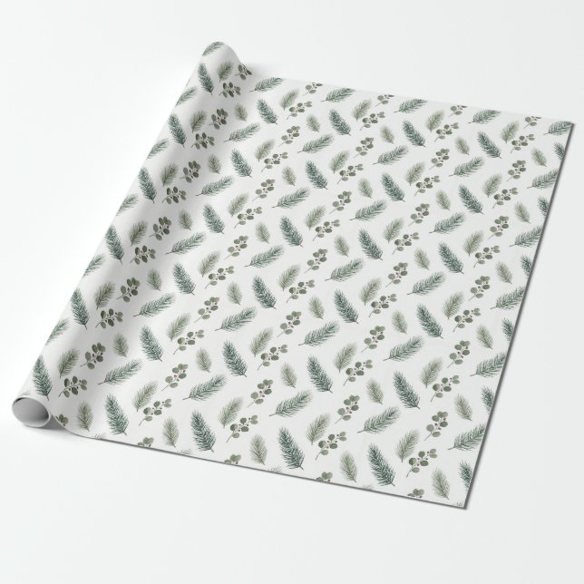 Minimal Christmas Pine Pattern, Scandi Style Geschenkpapier (Ungerollt)