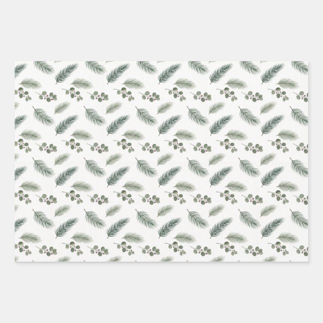 Minimal Christmas Pine Pattern, Scandi Style Geschenkpapier Set (Vorderseite)