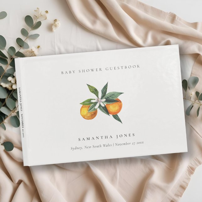 Minimal Citrus Orange Botanical Boho Babydusche Gästebuch (Von Creator hochgeladen)
