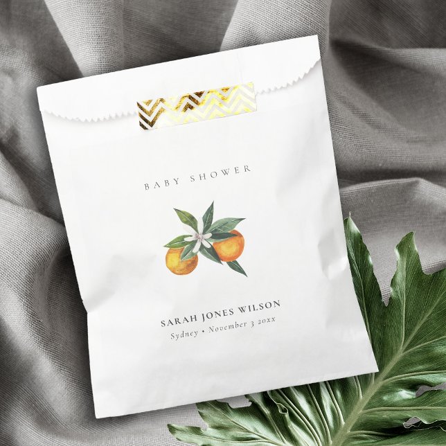 Minimal Citrus Orange Botanical Boho Babydusche Geschenktütchen (Von Creator hochgeladen)