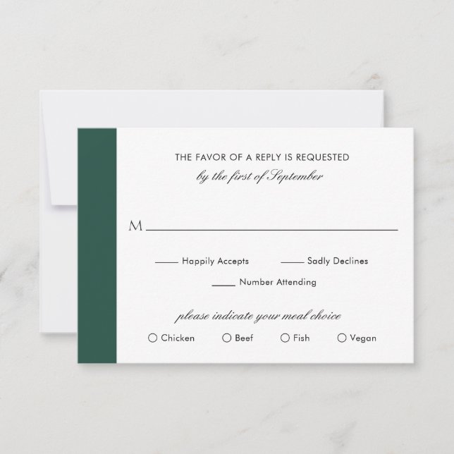 Minimal Classic Elegant Emerald Green Wedding RSVP Karte (Vorderseite)
