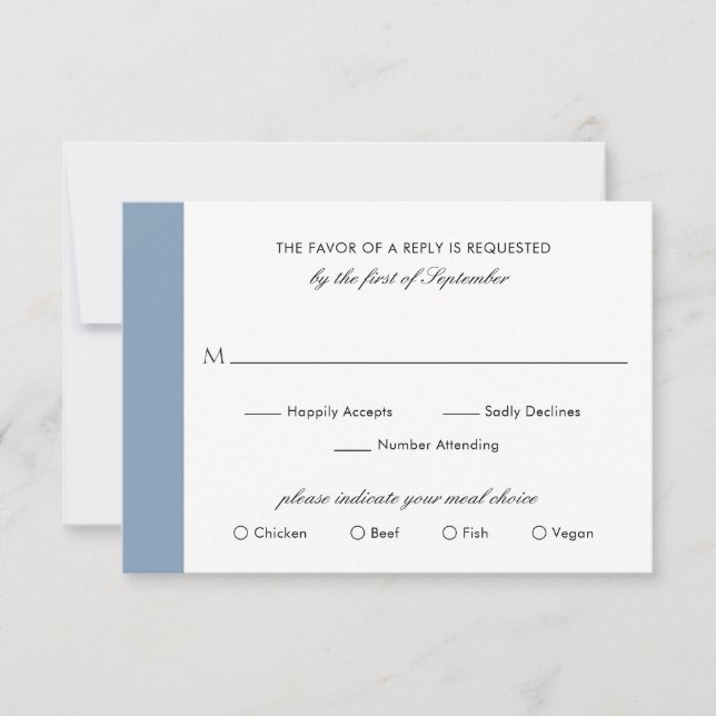 Minimal Classic Formal Elegant Dusty Blue Wedding RSVP Karte (Vorderseite)