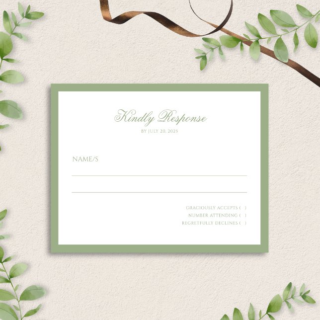 Minimal Classic Sage Green Border Script Wedding  RSVP Karte (Von Creator hochgeladen)