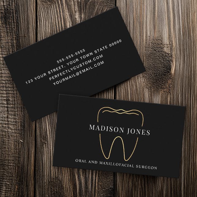 Minimal Classy Black and Gold Dentist Logo Modern Visitenkarte (Von Creator hochgeladen)