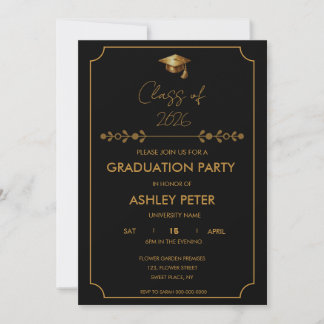 Minimal Classy Black & Gold Grad Party Invitation Einladung