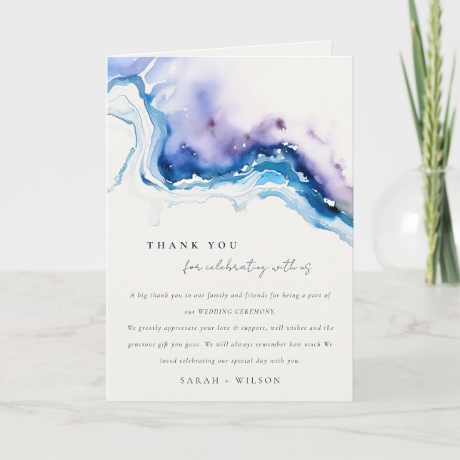 Minimal Coastal Sea Beach Watercolor Wedding Dankeskarte (Vorderseite)