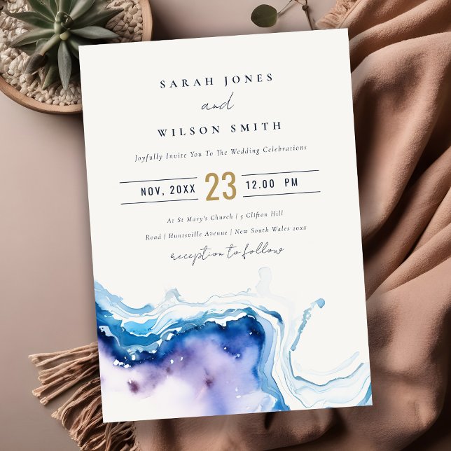 Minimal Coastal Sea Beach Watercolor Wedding Einladung (Von Creator hochgeladen)