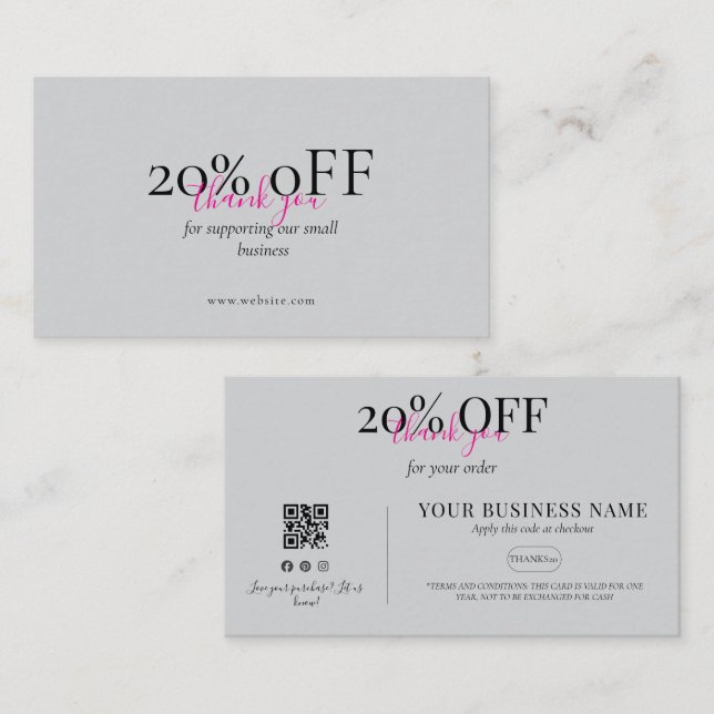 Minimal Coral Pink QR Discount Business Card Visitenkarte (Vorne/Hinten)