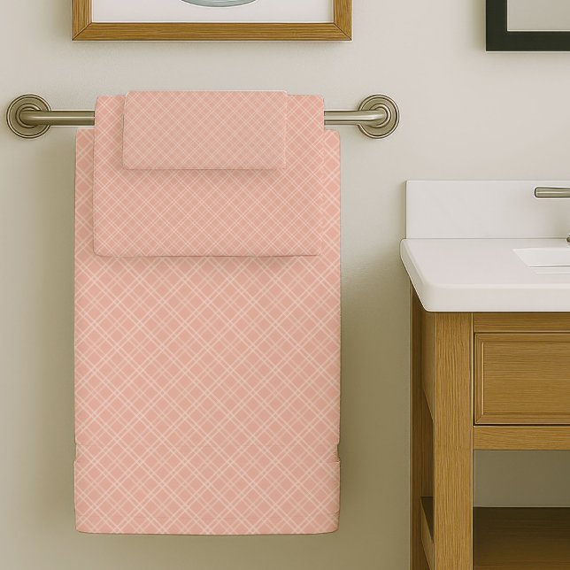 Minimal Coral Plaid Towels Modern Bathroom Touch Badhandtuch Set (Minimal Coral Grey Towels Modern Bathroom Touch)