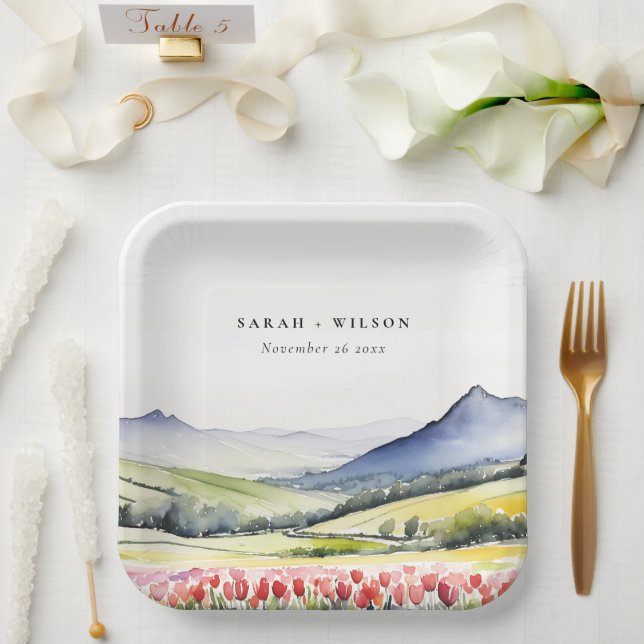 Minimal Country Spring Blumenlandschaft Hochzeit Pappteller (Hochzeit)