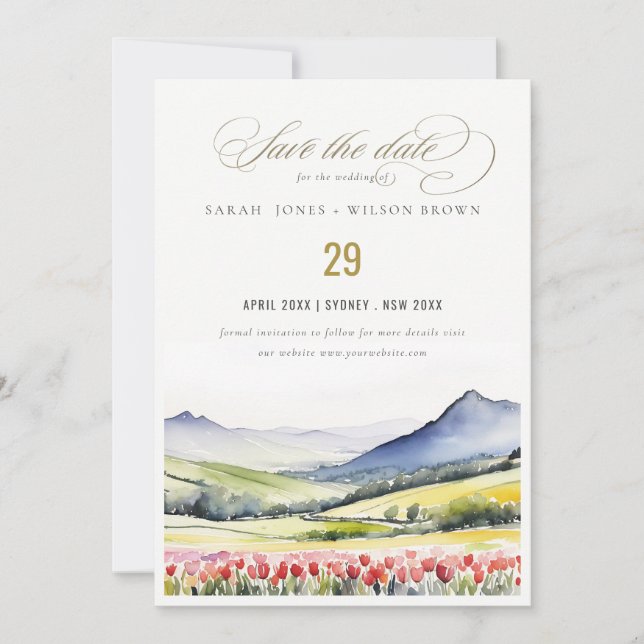 Minimal Country Spring Blumenlandschaft Hochzeiten Save The Date (Vorderseite)