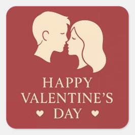 Minimal Couple Silhouette Romantic Valentines Day  Quadratischer Aufkleber