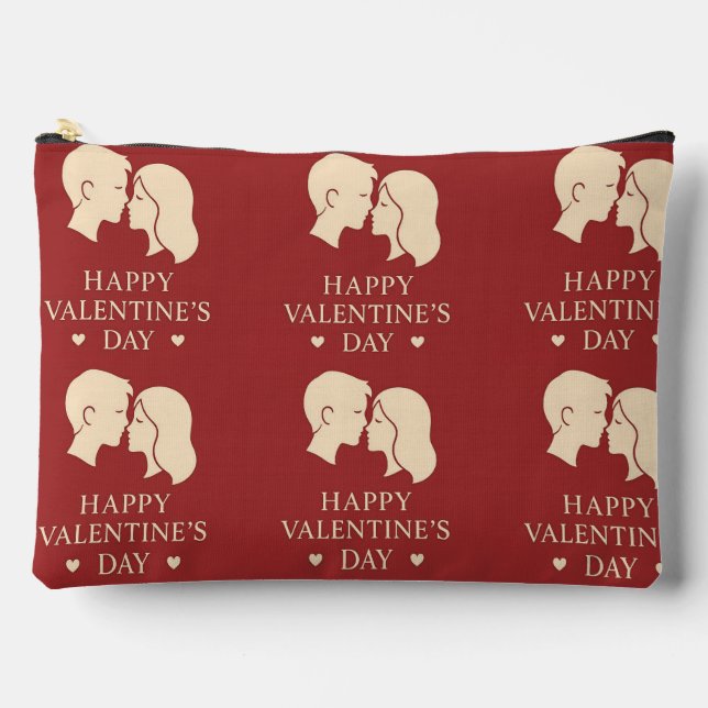 Minimal Couple Silhouette Romantic Valentines Zip Zubehörtasche (Vorderseite)
