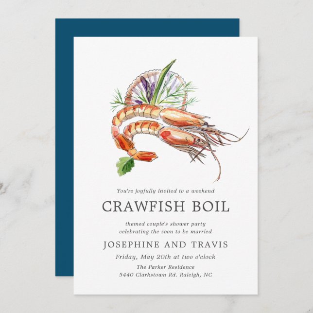 Minimal Crawfish Boil Couple's Shower Ocean Blue Einladung (Vorne/Hinten)