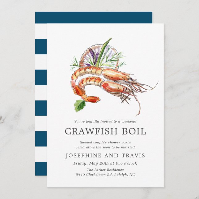 Minimal Crawfish Boil Couple's Shower Ocean Stripe Einladung (Vorne/Hinten)