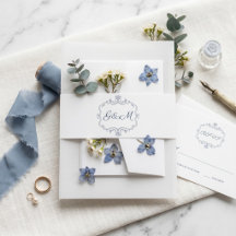 Minimal Crest Initias Royal Blue Vintage Floral 