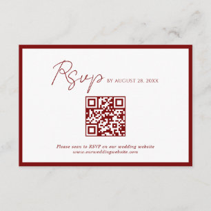 Minimal Crimson Red Border QR Code Wedding Rsvp Begleitkarte