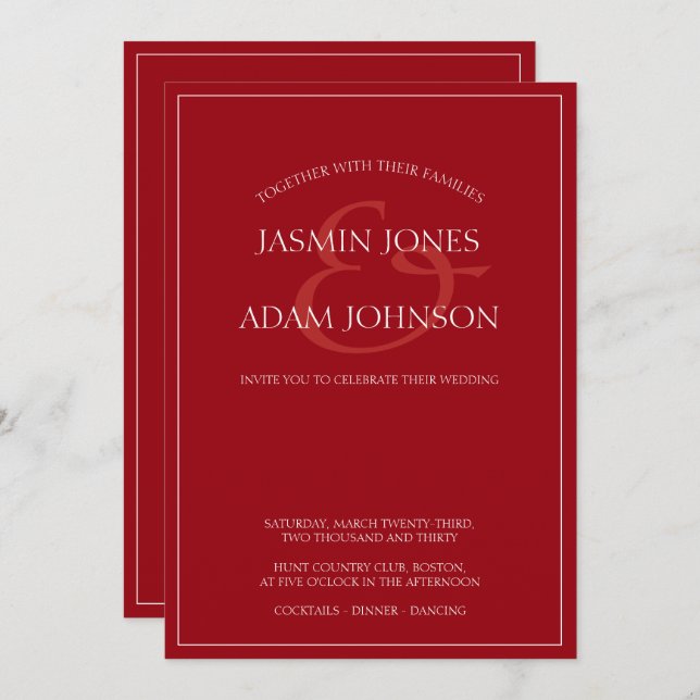 Minimal Crimson Red Script Einladung (Vorne/Hinten)