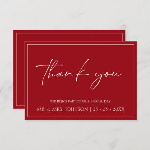 Minimal Crimson Red Script Wedding Danke Karte