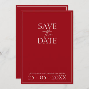 Minimal Crimson Red Script Wedding Save the Date